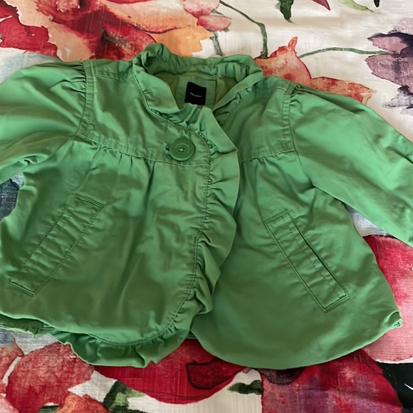 Baby Gap girl toddler blazer collar, puff sleeves 1 button pockets green 4 years - Picture 2 of 5